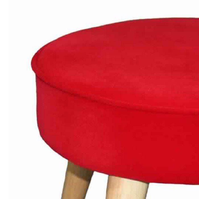 Fabric Upholstered Wooden Footstool with Dowel Legs, Red and Brown