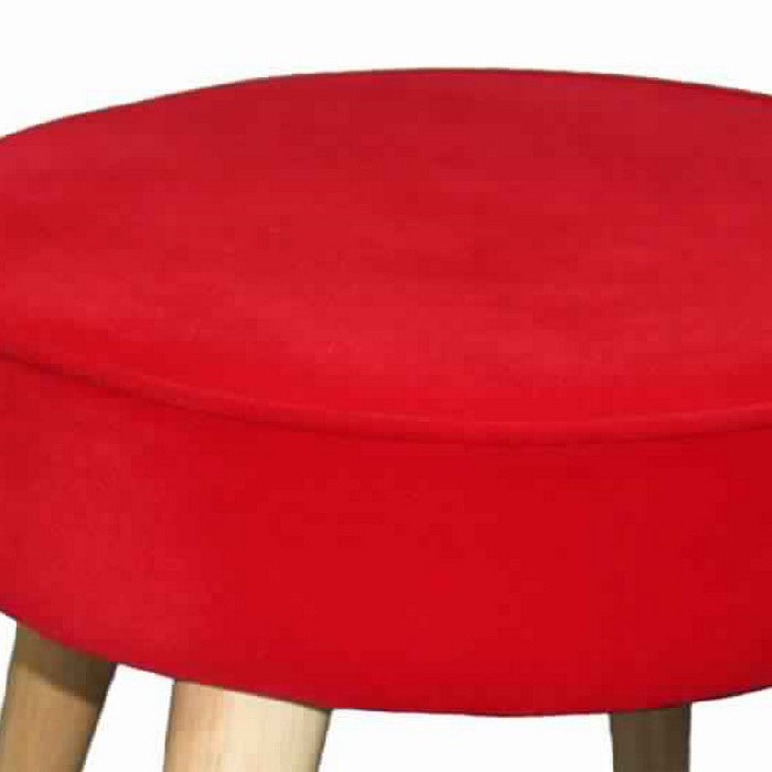 Fabric Upholstered Wooden Footstool with Dowel Legs, Red and Brown