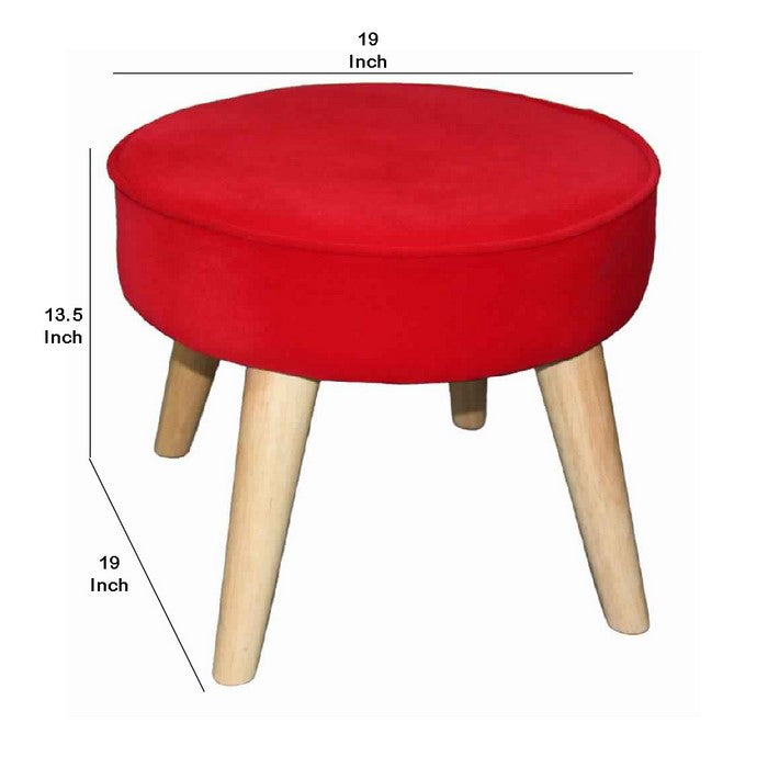 Fabric Upholstered Wooden Footstool with Dowel Legs, Red and Brown