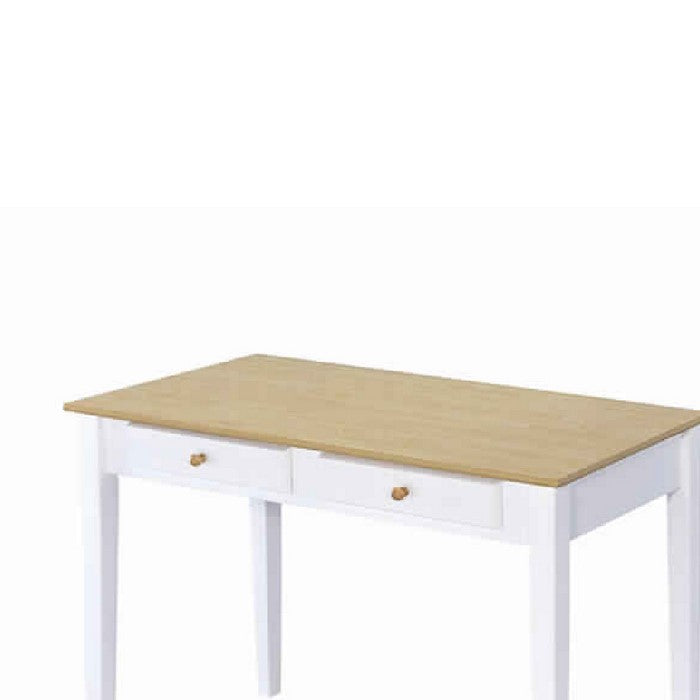 Cottage Style Wooden Writing Desk with 2 Drawers, White and Brown