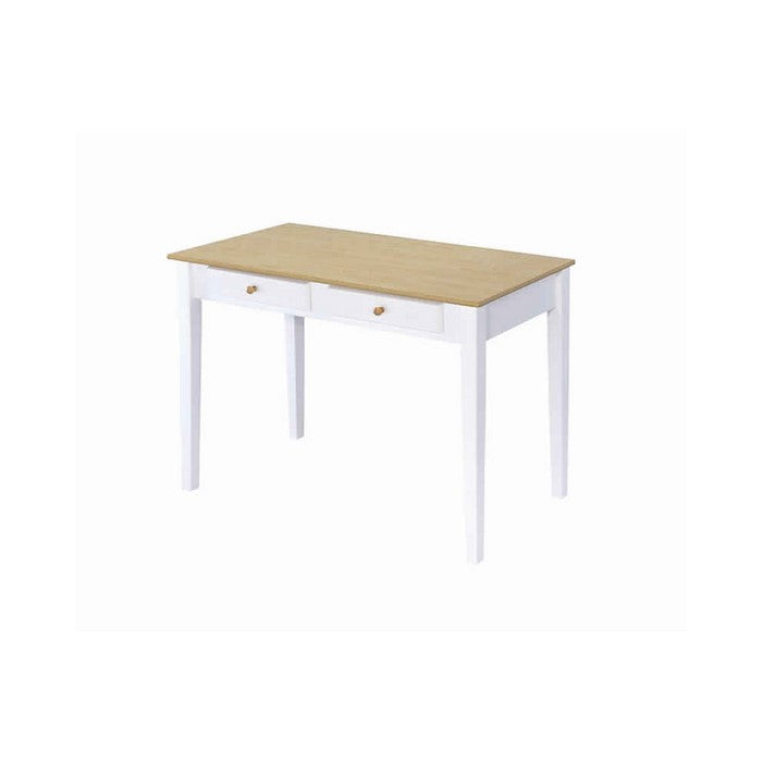 Cottage Style Wooden Writing Desk with 2 Drawers, White and Brown
