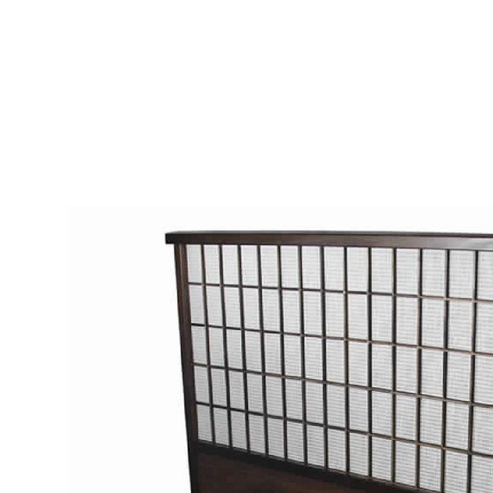 Mahogany Wood and Paper Room Divider with Grid Pattern,White and Brown