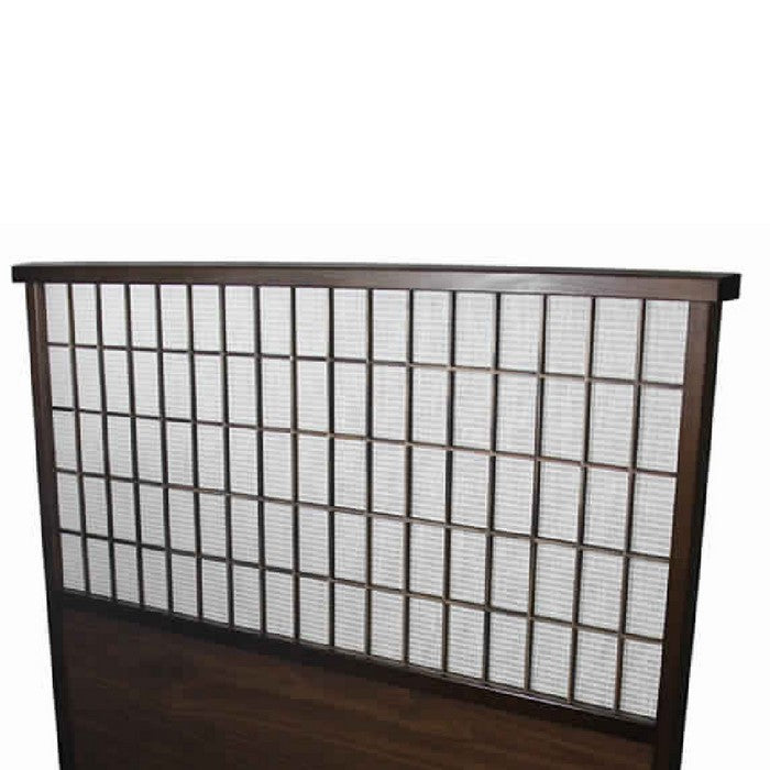 Mahogany Wood and Paper Room Divider with Grid Pattern,White and Brown