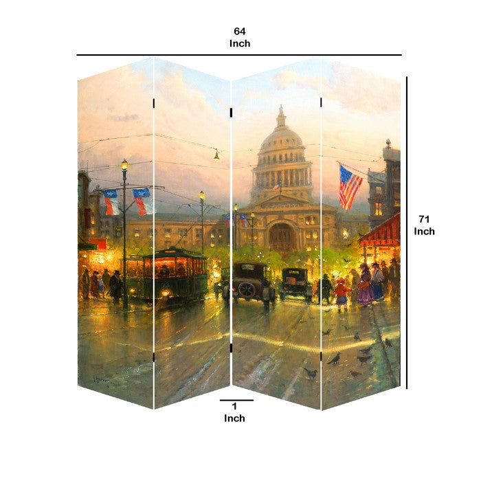 Capitol Hill Street Print Canvas 4 Panel Room Divider , Multicolor