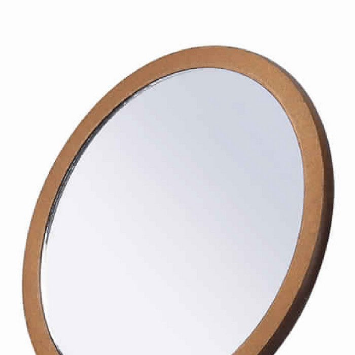 Wooden Makeup Round Mirror with Pedestal Base, Brown and Silver