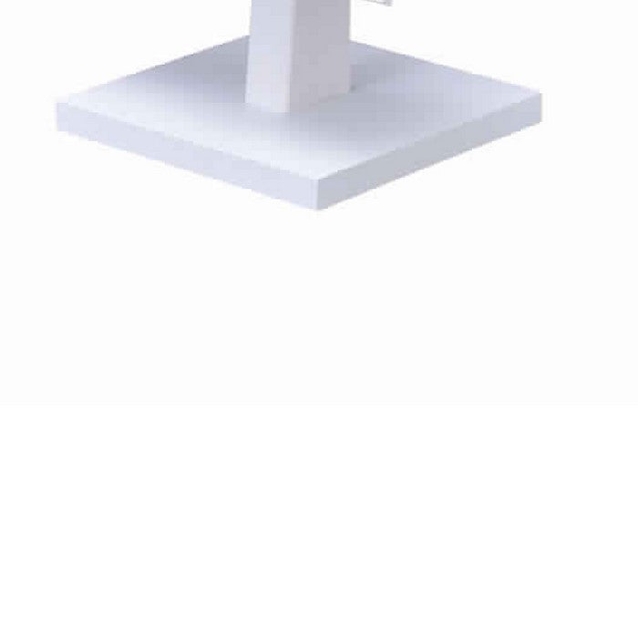 Square Makeup Mirror with Wooden Pedestal Base, White and Silver