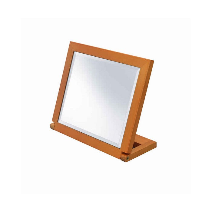Wooden Rectangular Tilted Bevelled Mirror, Brown and Silver