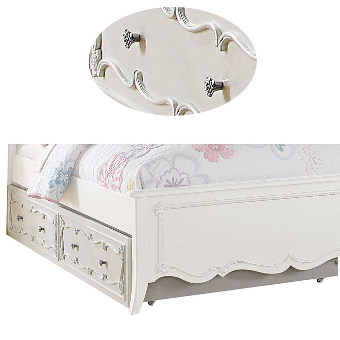 Twin Size Wooden Trundle Bed with Caster Wheels, White