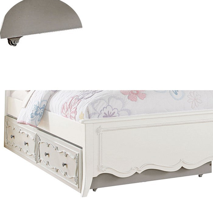 Twin Size Wooden Trundle Bed with Caster Wheels, White