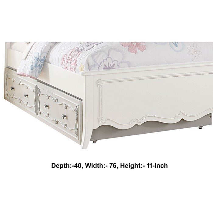 Twin Size Wooden Trundle Bed with Caster Wheels, White