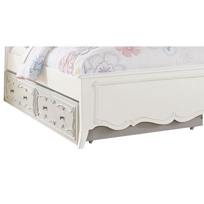 Twin Size Wooden Trundle Bed with Caster Wheels, White