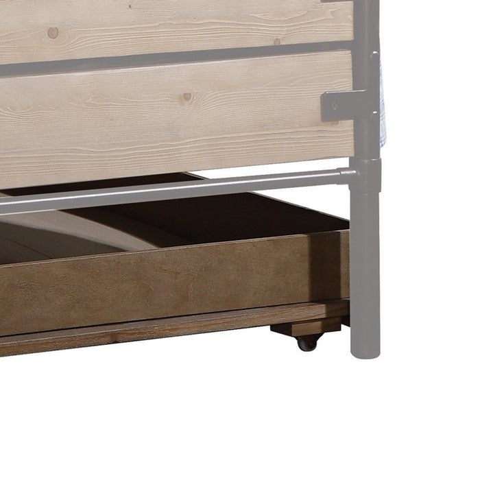 Wooden Twin Size Trundle Bed with Caster Wheels, Brown