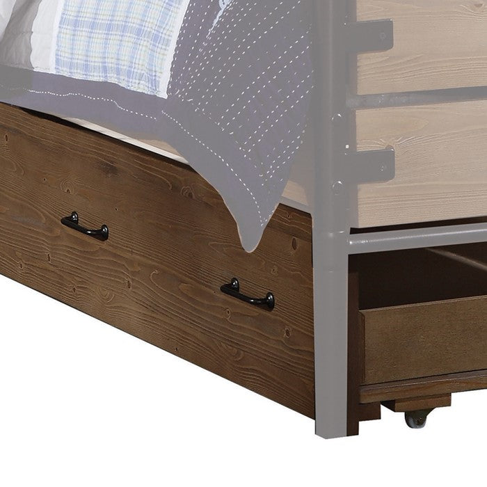 Wooden Twin Size Trundle Bed with Caster Wheels, Brown