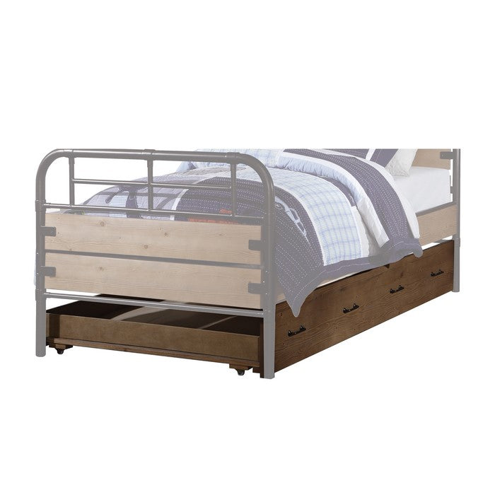 Wooden Twin Size Trundle Bed with Caster Wheels, Brown