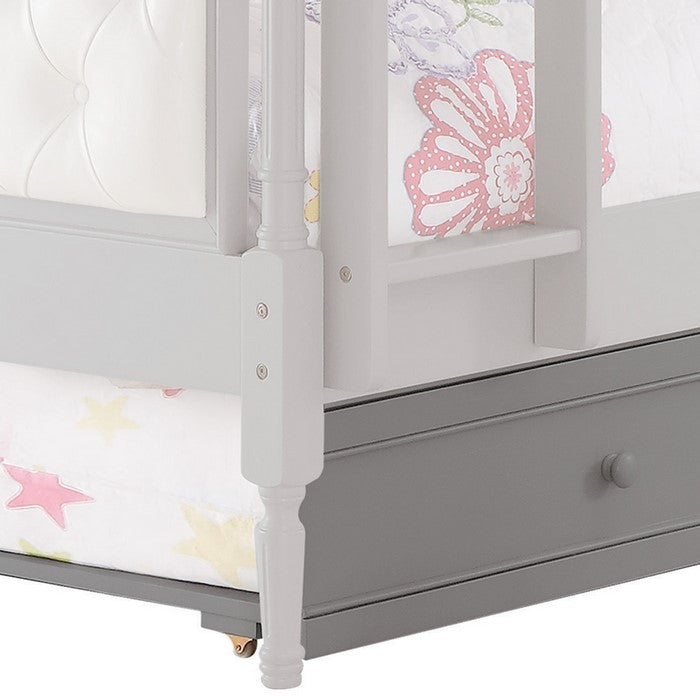 Wooden Twin Size Trundle Bed with Caster Wheels, Gray
