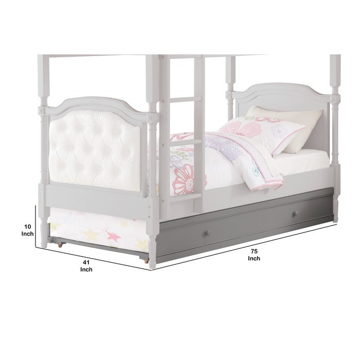 Wooden Twin Size Trundle Bed with Caster Wheels, Gray
