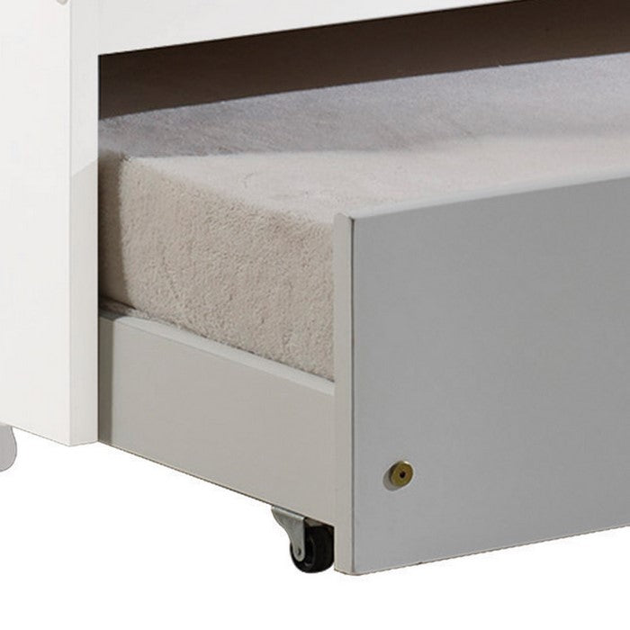 Wooden Twin Size Trundle Bed with Caster Wheels, White