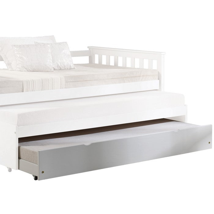 Wooden Twin Size Trundle Bed with Caster Wheels, White