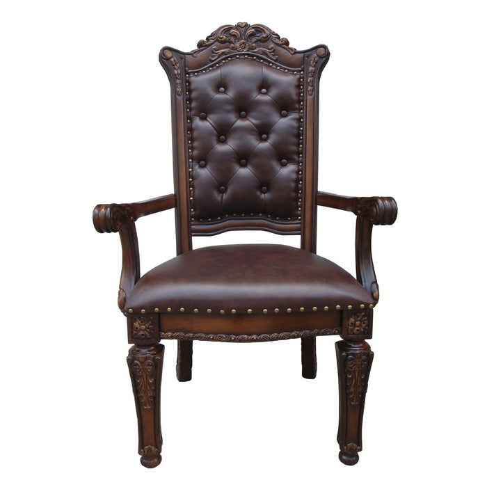 Leather Upholstered Button Tufted Wooden Side Chair, Set of Two,Brown