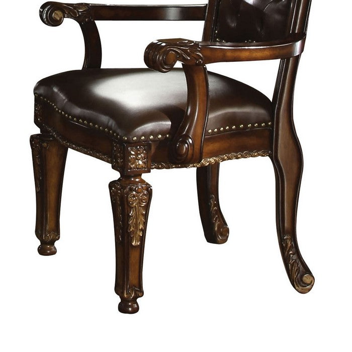 Leather Upholstered Button Tufted Wooden Side Chair, Set of Two,Brown