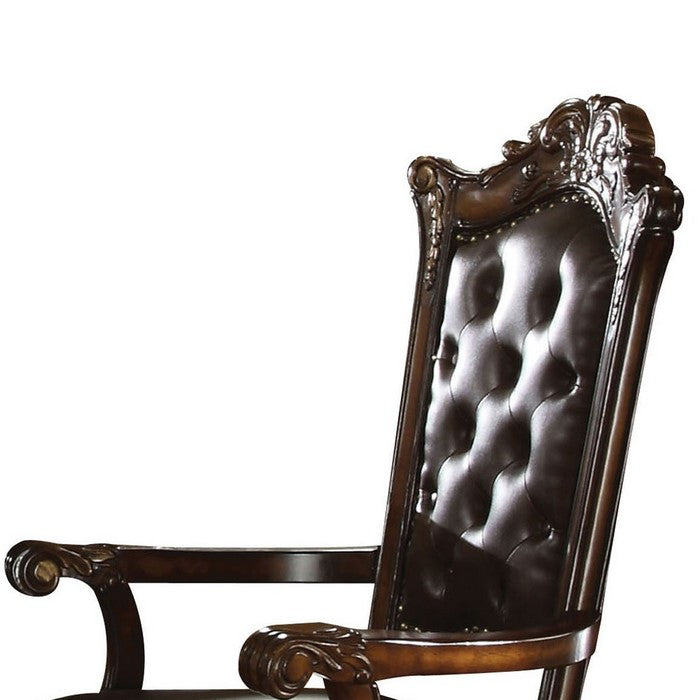 Leather Upholstered Button Tufted Wooden Side Chair, Set of Two,Brown