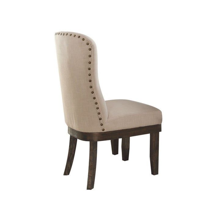 Wooden Side Chairs with Wing Back Design, Set of Two, Beige and Brown