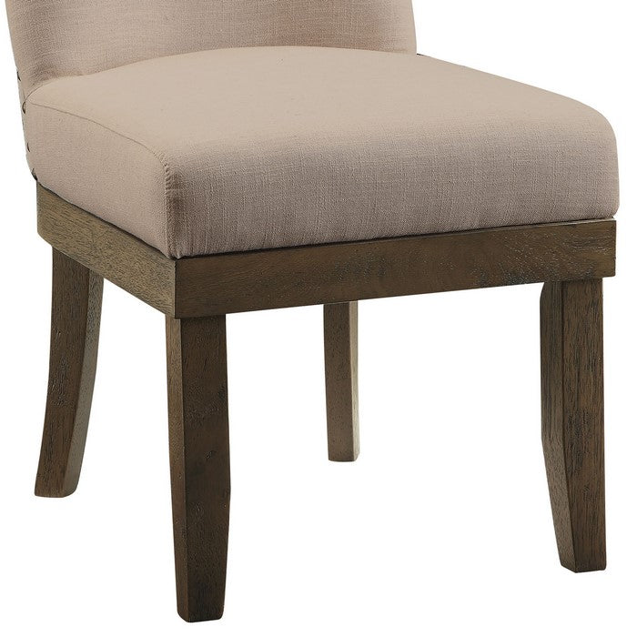 Wooden Side Chairs with Wing Back Design, Set of Two, Beige and Brown