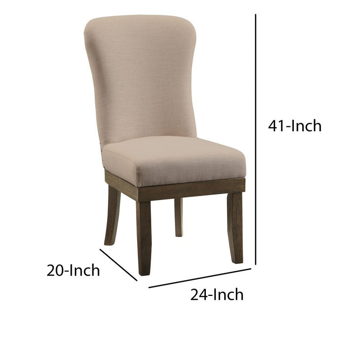 Wooden Side Chairs with Wing Back Design, Set of Two, Beige and Brown
