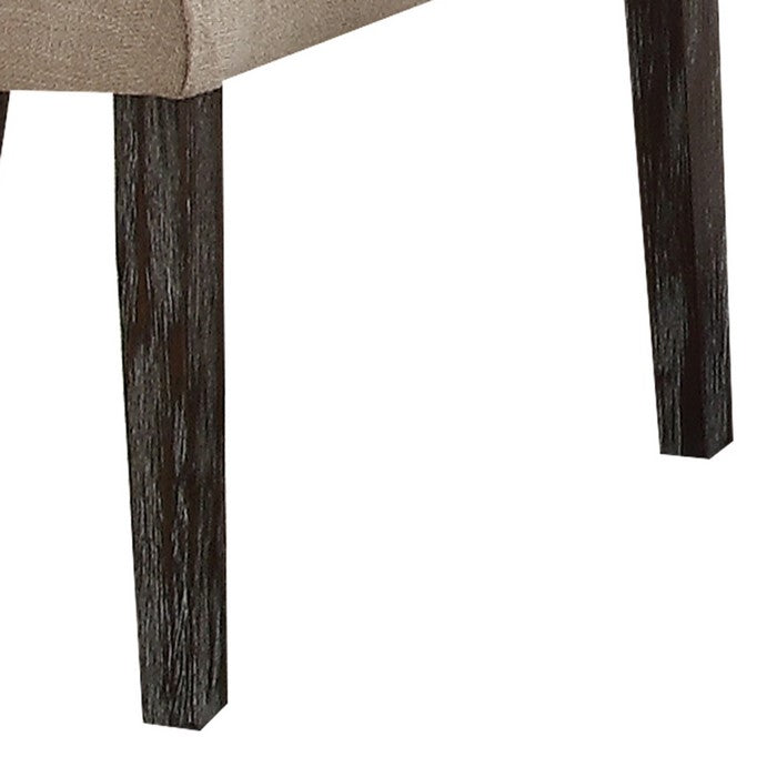 Wooden Dining Chairs with Button Tufting, Set of Two, Beige and Brown
