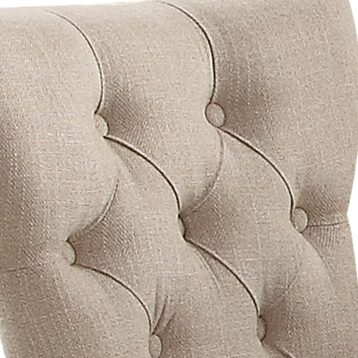 Wooden Dining Chairs with Button Tufting, Set of Two, Beige and Brown