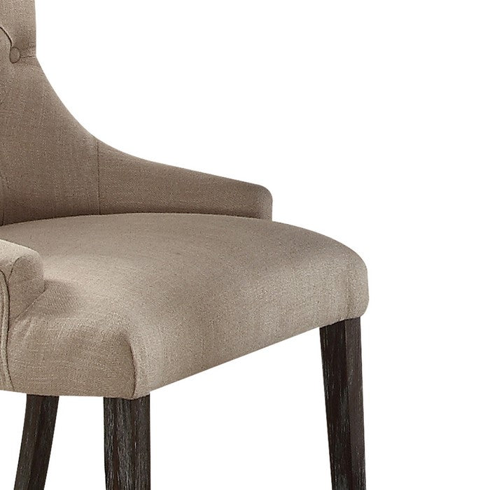 Wooden Dining Chairs with Button Tufting, Set of Two, Beige and Brown