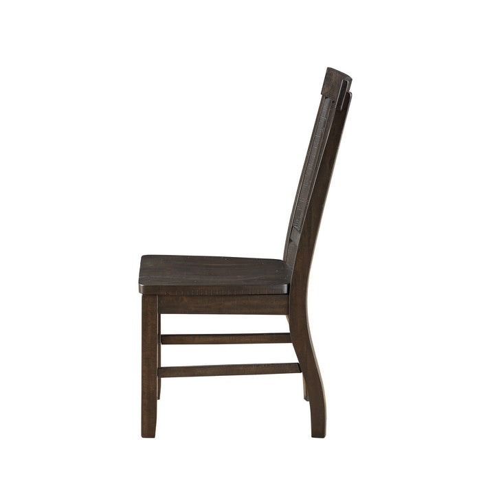Wooden Dining Side Chairs with Slated Style Back, Set of Two, Brown