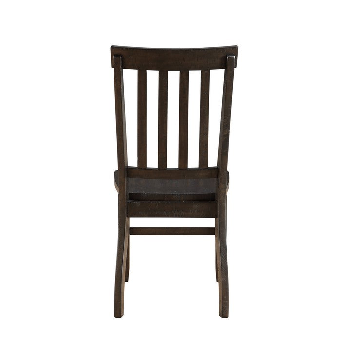 Wooden Dining Side Chairs with Slated Style Back, Set of Two, Brown