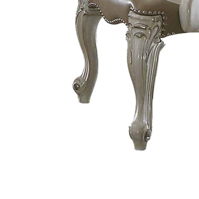 Faux Leather Upholstered Wooden Arm Chairs, Set of Two, White and Gray