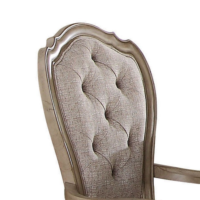 Wooden Arm Chairs with Button Tufting, Set of Two, Gray and Brown