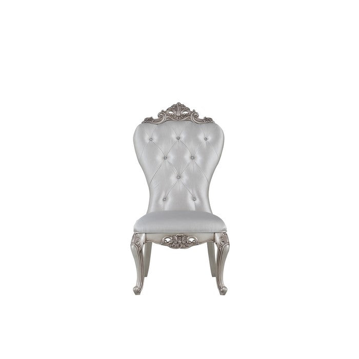 Wooden Side Chairs with Button Tufting, Set of Two, Cream and White