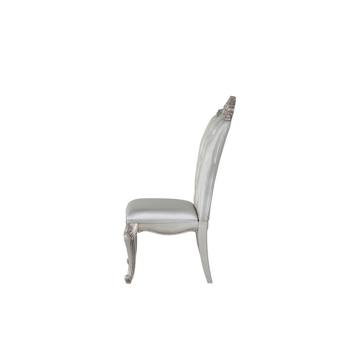 Wooden Side Chairs with Button Tufting, Set of Two, Cream and White
