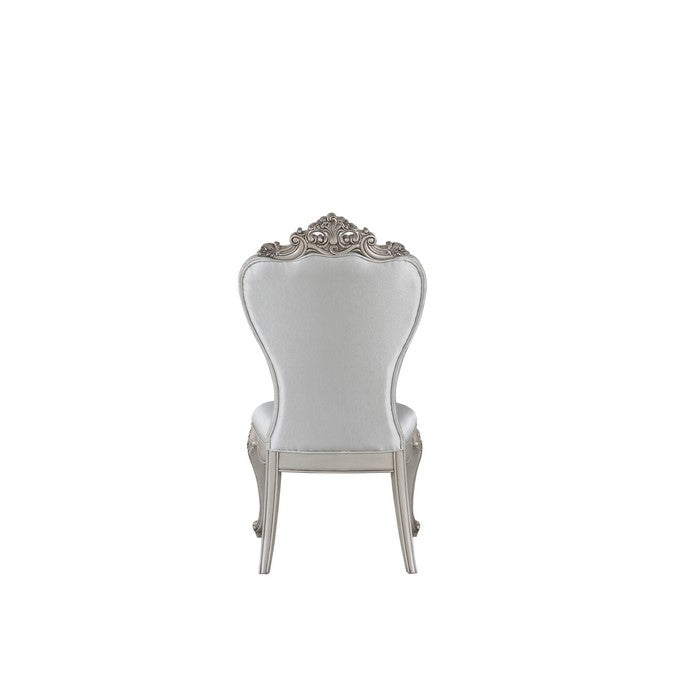 Wooden Side Chairs with Button Tufting, Set of Two, Cream and White