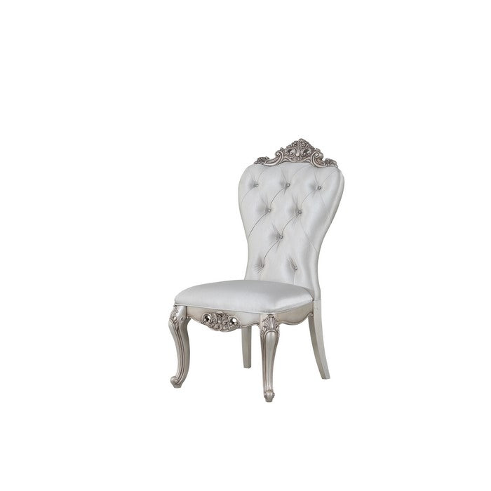 Wooden Side Chairs with Button Tufting, Set of Two, Cream and White