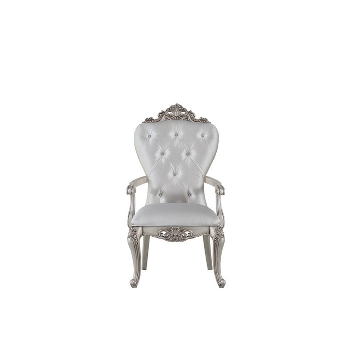 Wooden Arm Chairs with Button Tufting, Set of Two, Cream and White