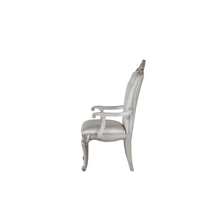 Wooden Arm Chairs with Button Tufting, Set of Two, Cream and White