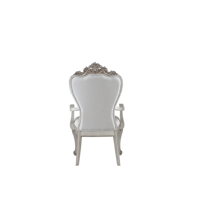 Wooden Arm Chairs with Button Tufting, Set of Two, Cream and White