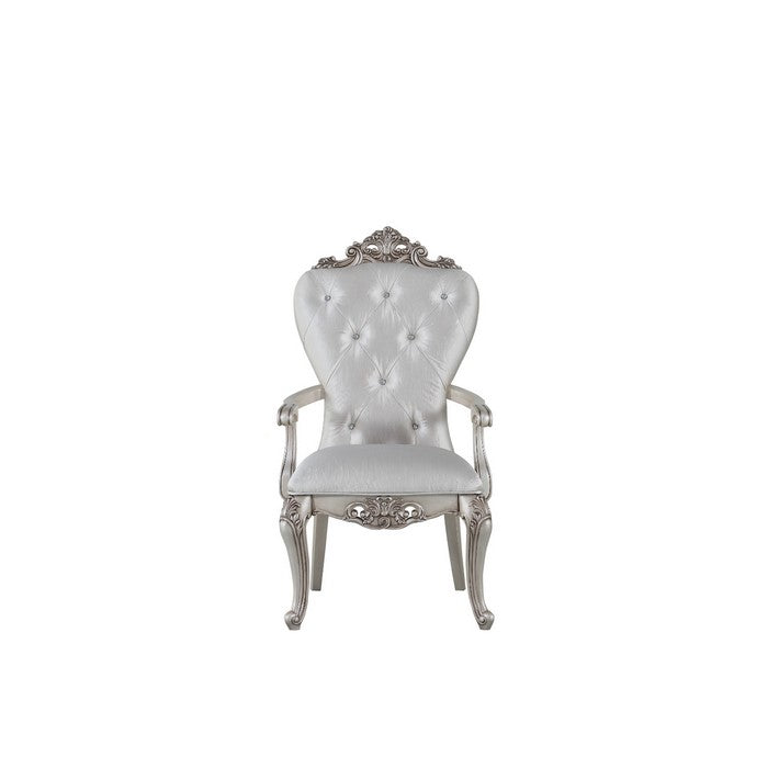 Wooden Arm Chairs with Button Tufting, Set of Two, Cream and White