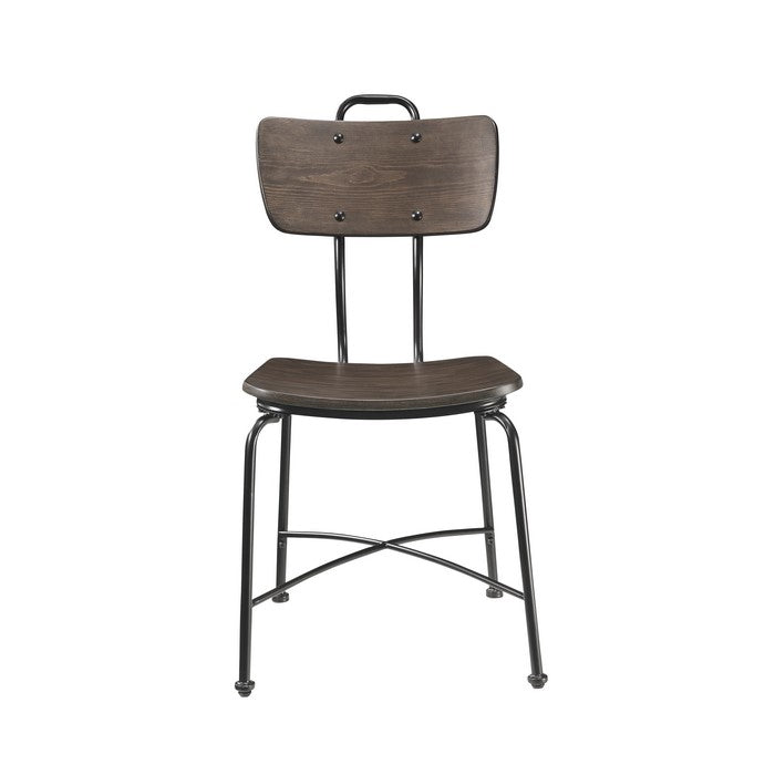 Wood and Metal Dining Side Chairs, Set of Two, Brown and Black