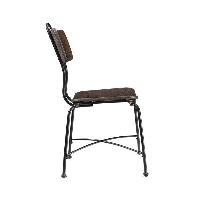 Wood and Metal Dining Side Chairs, Set of Two, Brown and Black