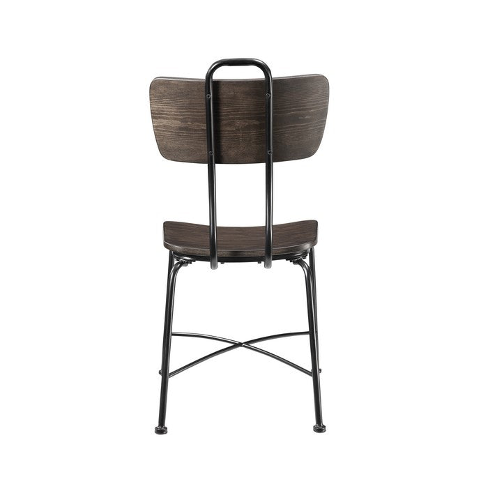 Wood and Metal Dining Side Chairs, Set of Two, Brown and Black