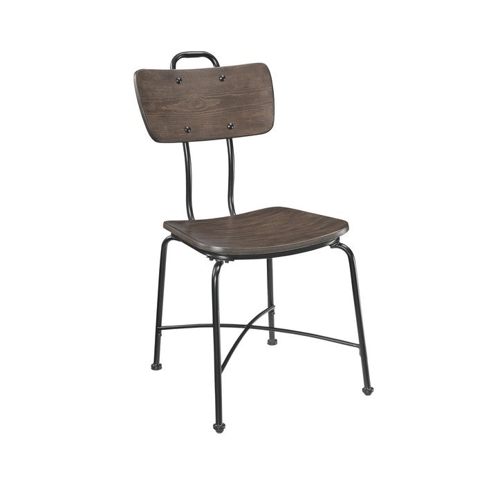 Wood and Metal Dining Side Chairs, Set of Two, Brown and Black