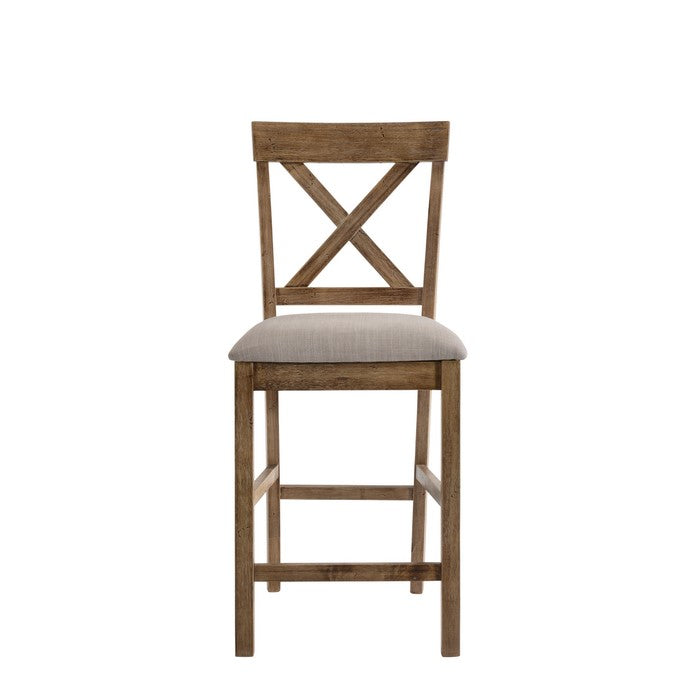 Fabric Upholstered Wooden Counter Height Chair,Set of 2,Brown and Gray