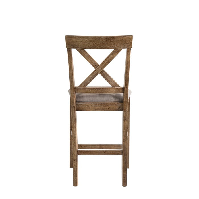 Fabric Upholstered Wooden Counter Height Chair,Set of 2,Brown and Gray