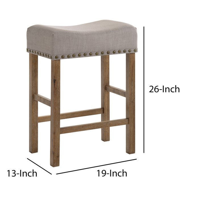 Fabric Upholstered Wooden Counter Height Stool,Set of 2,Brown and Gray